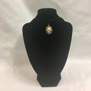 Vintage-Inspired Gold Floral Locket Necklace with Pink Rose